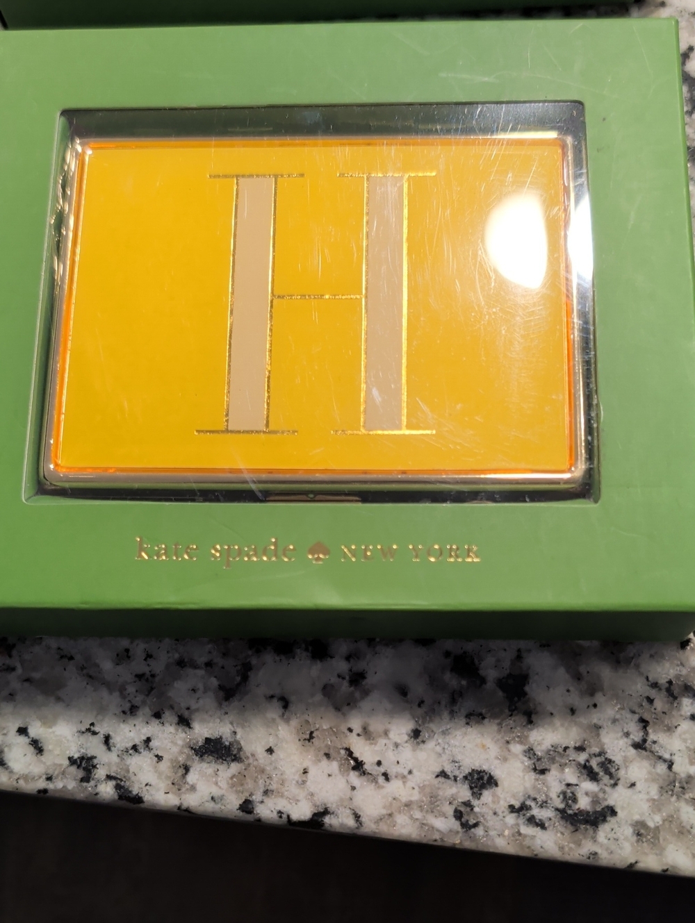 kate spade Yellow Card Case with Gold Initial H